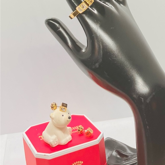 NWT Juicy Couture Gold Tone Cube Ring Size 7 & Earring Studs Set of 2 - Picture 6 of 13
